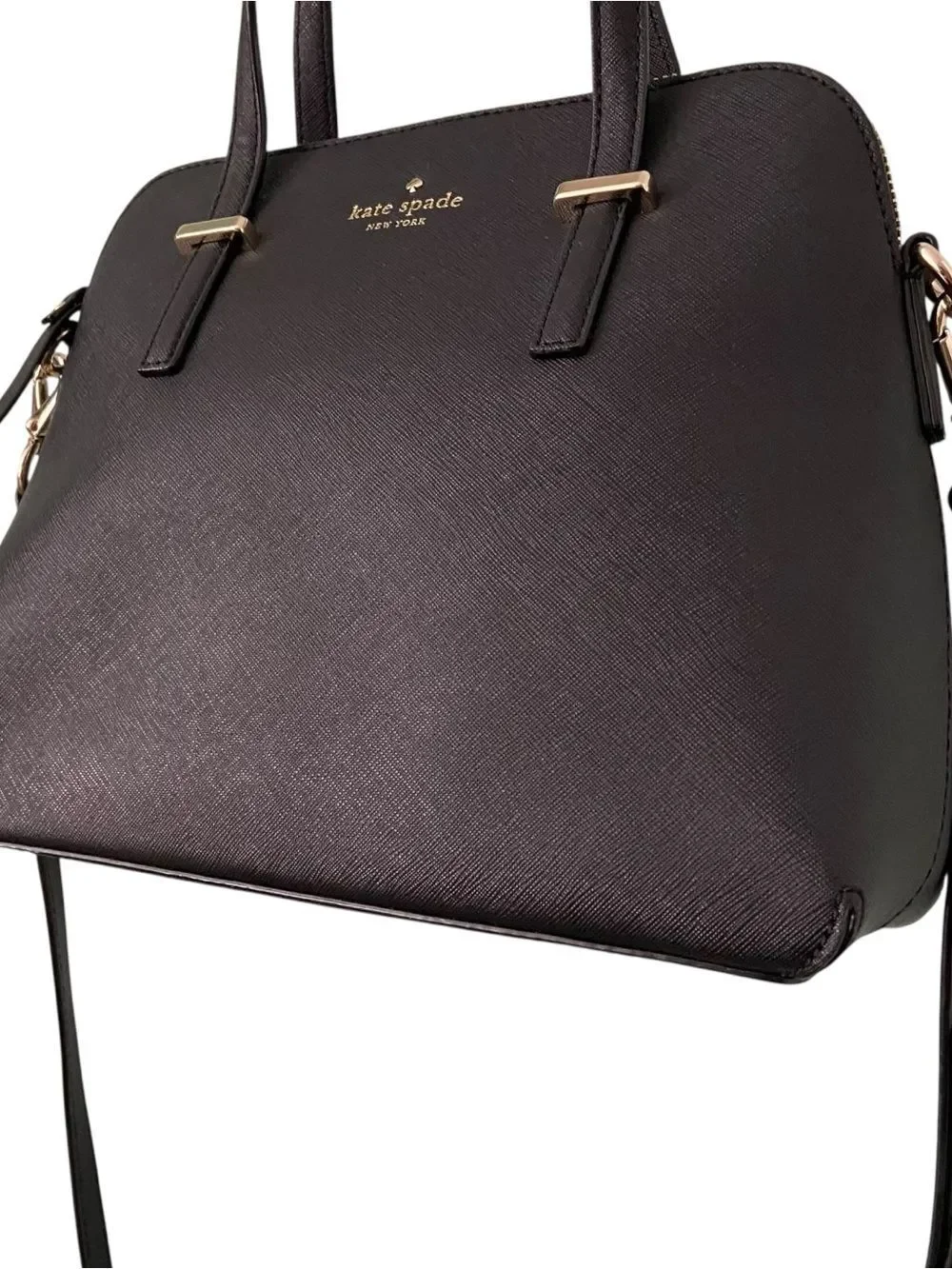kate spade Black Leather Dome Satchel with Crossbody Strap